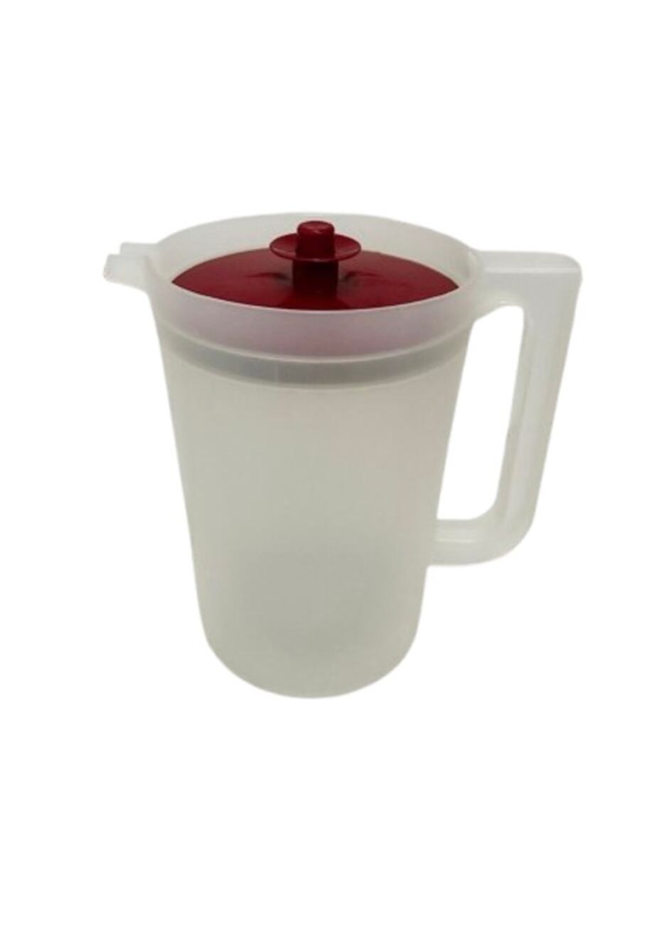 TUPPERWARE Vintage Sheer Frosted Beverage Pitcher 2 Qt Maroon Red Lid 1676